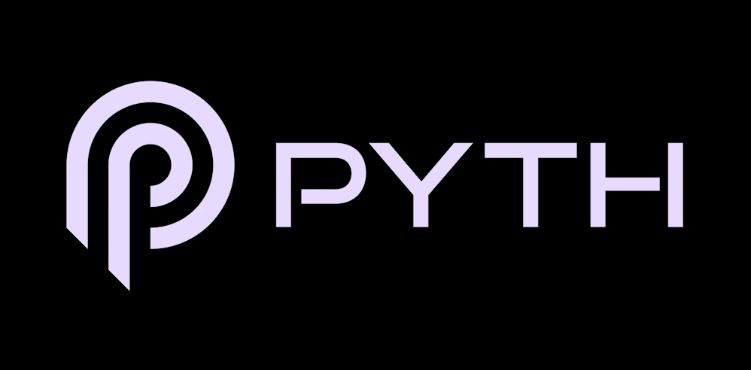 Fundo preto com o logo e nome da criptomoeda Pyth Network (PYTH) ao centro em branco. 