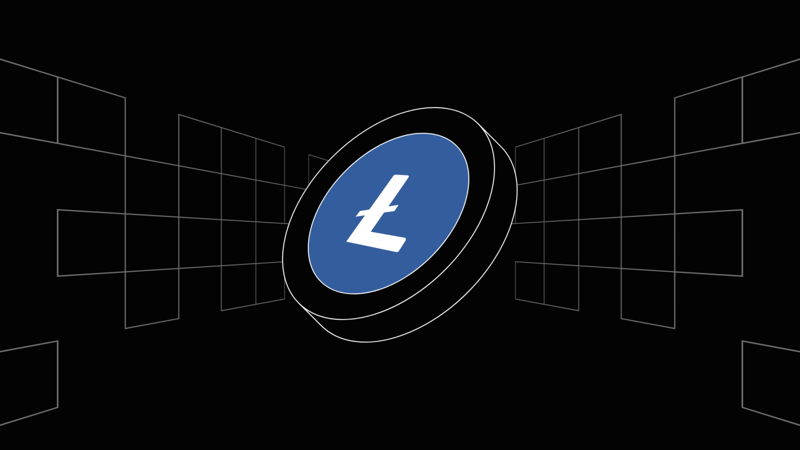 Fundo preto com o símbolo da criptomoeda Litecoin (LTC) ao centro.