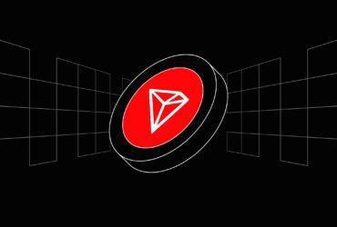 Fundo preto com a criptomoeda Tron (TRX) em vermelho ao centro.