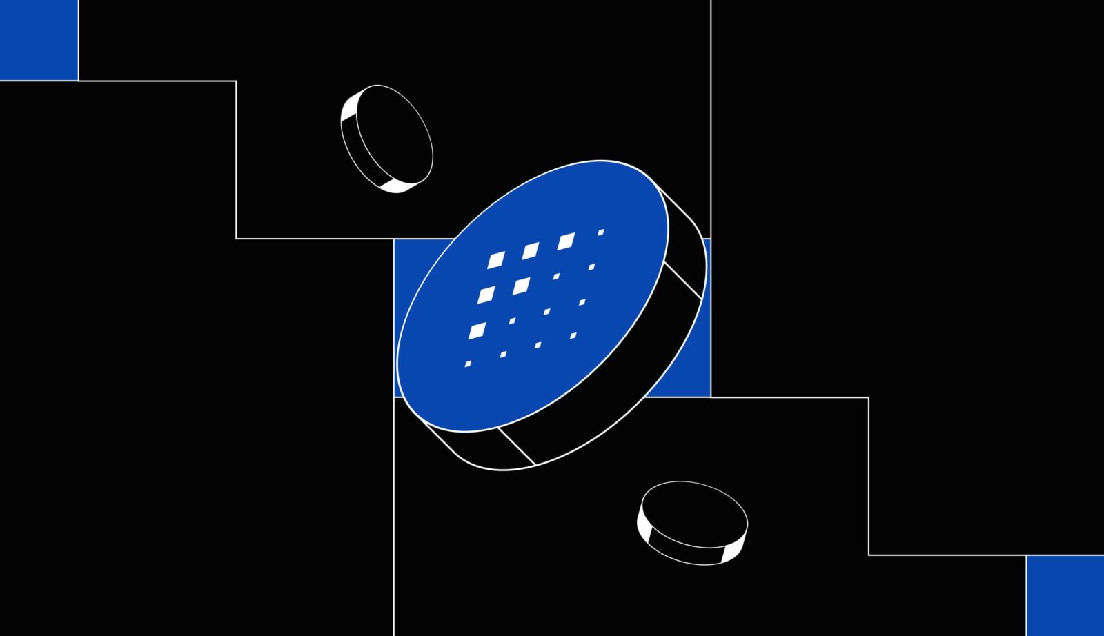 Fundo preto em a criptomoeda Fetch.ai (FET) ao centro em azul.